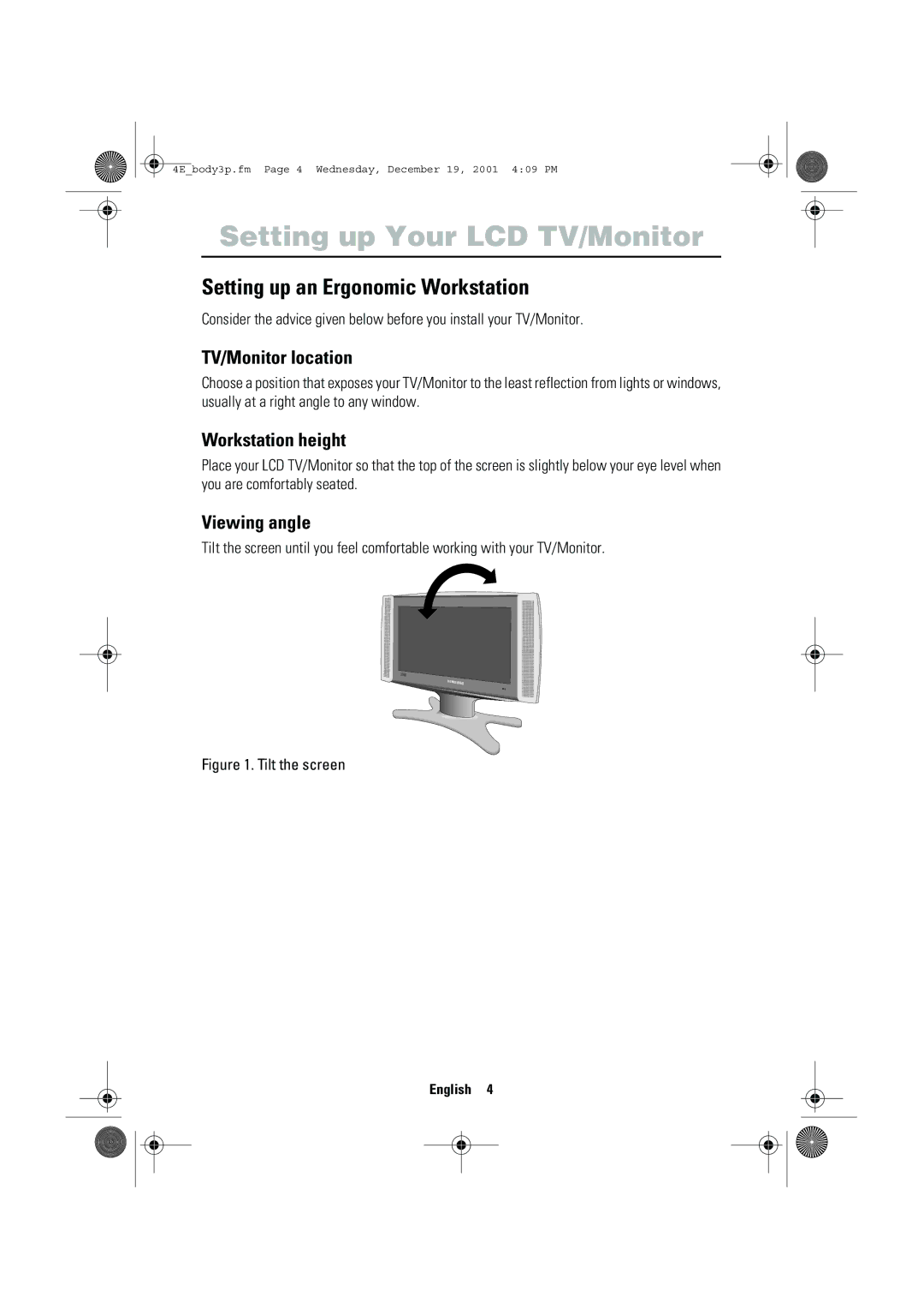 Samsung LW-17E24C, LW-15E23C user manual Setting up an Ergonomic Workstation, Tilt the screen 