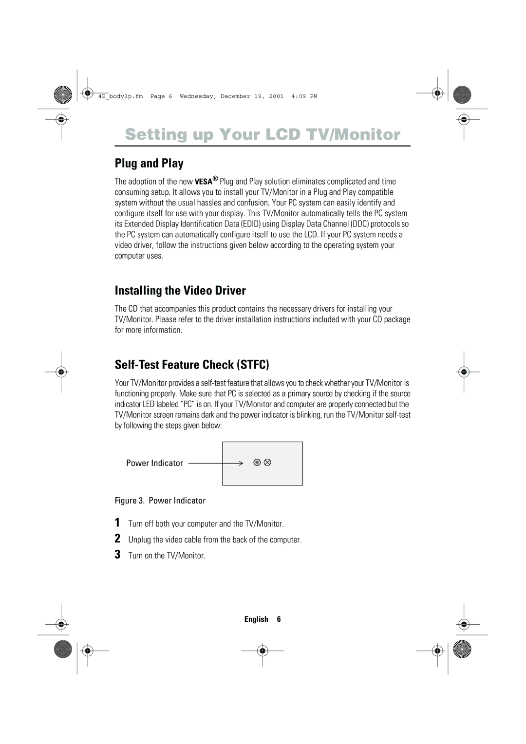 Samsung LW-17E24C, LW-15E23C Plug and Play, Installing the Video Driver, Self-Test Feature Check Stfc, Power Indicator 