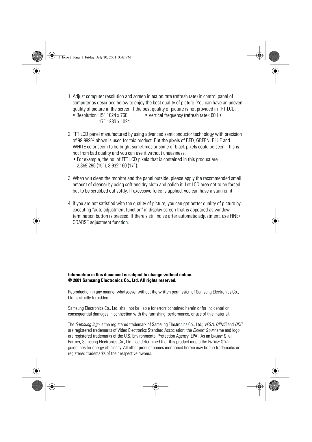 Samsung LW15E13CX/XET manual 1024 x, 1280 x 