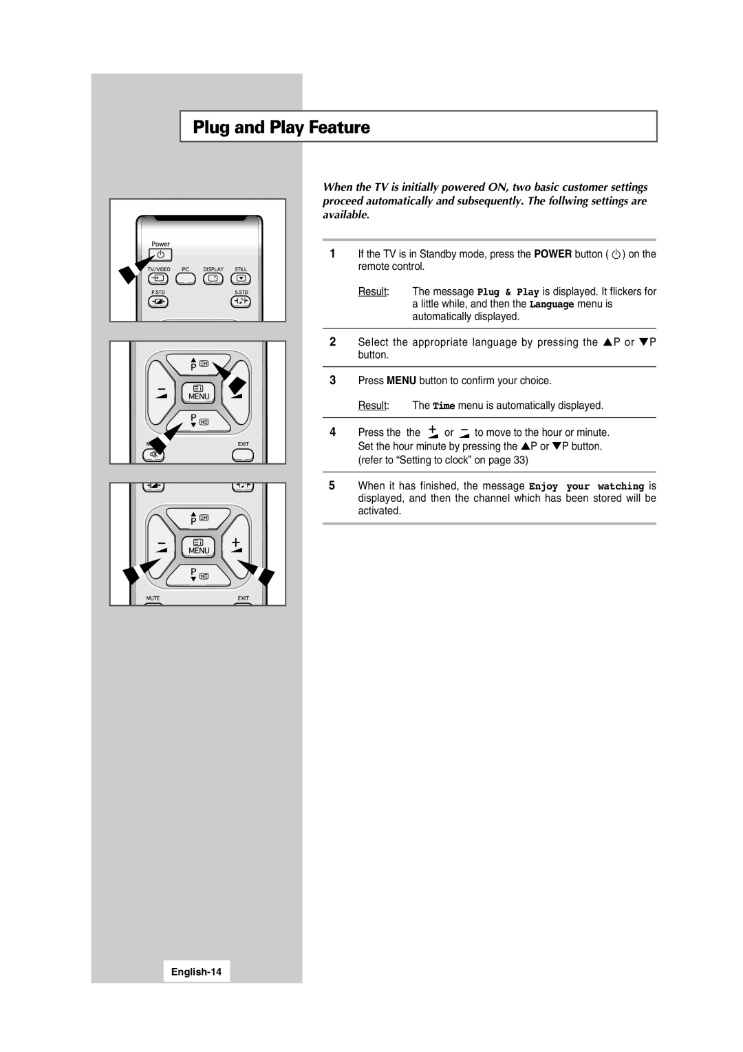 Samsung LW15S13C manual Plug and Play Feature, English-14 