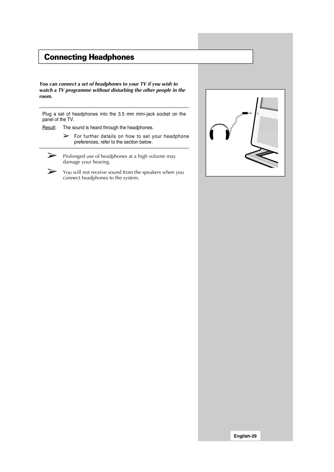 Samsung LW15S13C manual Connecting Headphones, English-29 