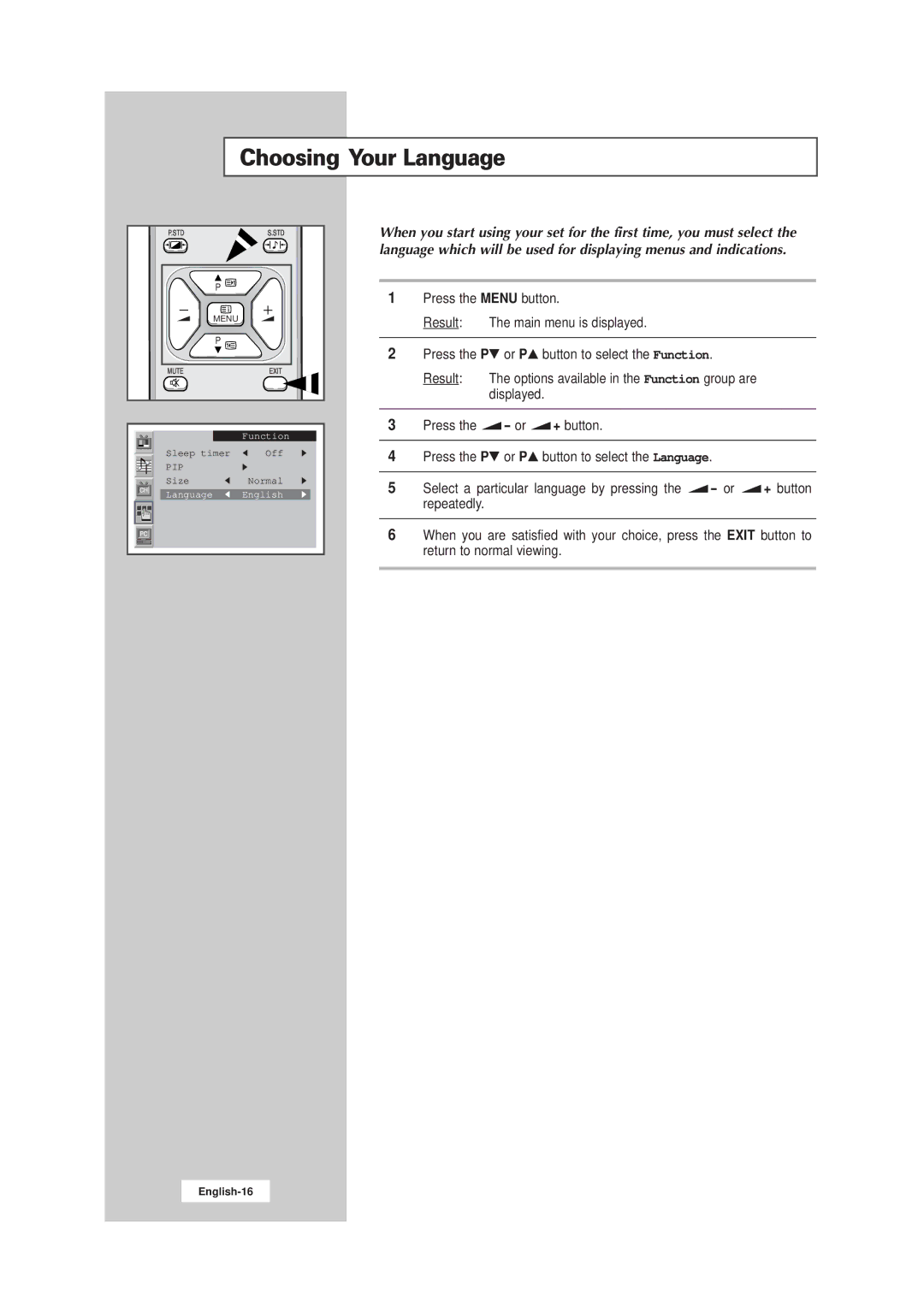 Samsung LW17E24CB, LW15E23CB manual Choosing Your Language 