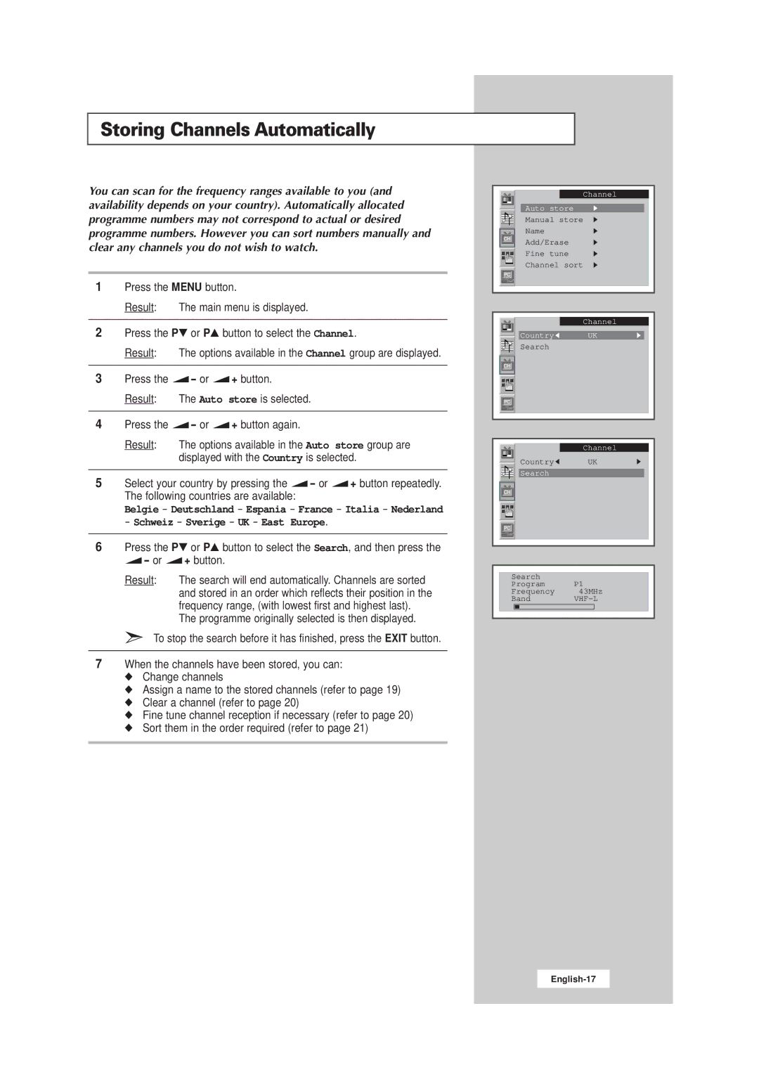 Samsung LW15E23CB, LW17E24CB manual Storing Channels Automatically 