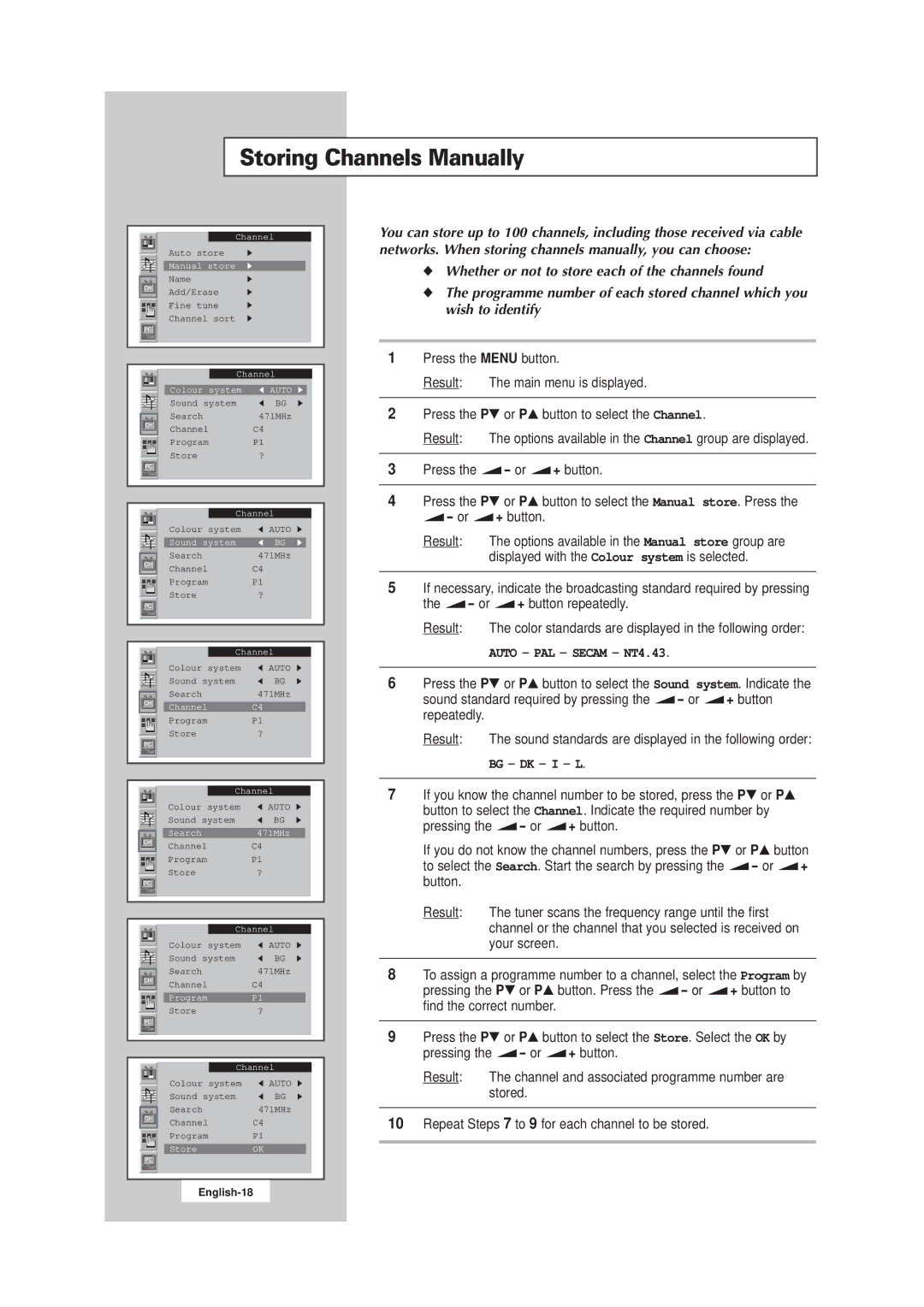 Samsung LW17E24CB, LW15E23CB manual Storing Channels Manually, Auto 