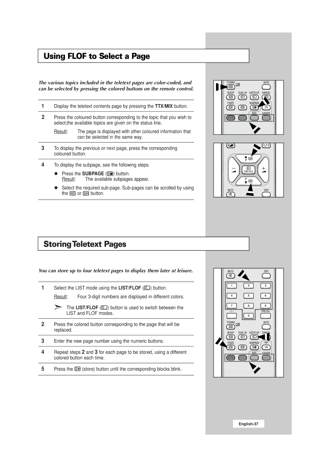 Samsung LW15E23CB, LW17E24CB manual Using Flof to Select a, StoringTeletext Pages 