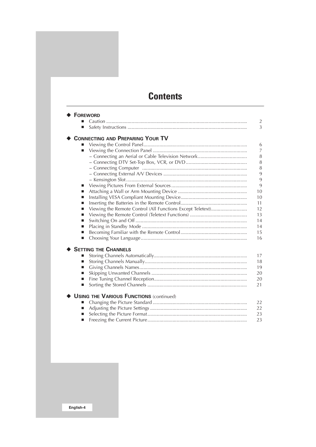 Samsung LW17E24CB, LW15E23CB manual Contents 