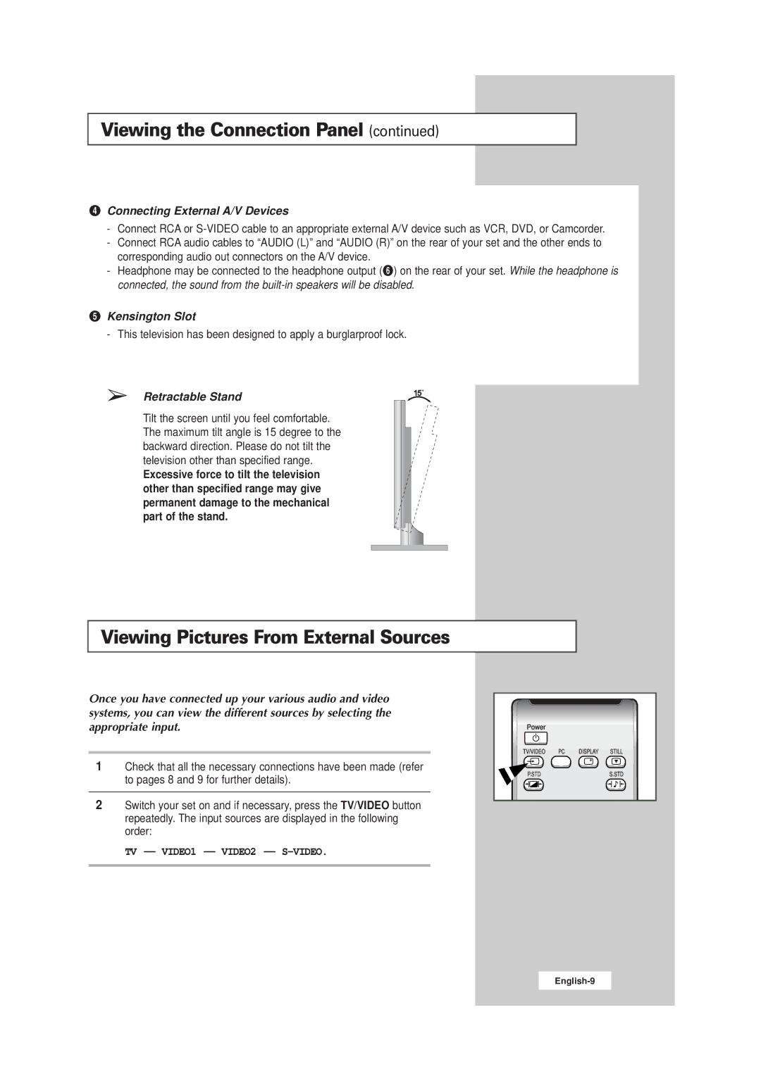 Samsung LW15E23CB, LW17E24CB manual Viewing Pictures From External Sources, ¨ Connecting External A/V Devices 