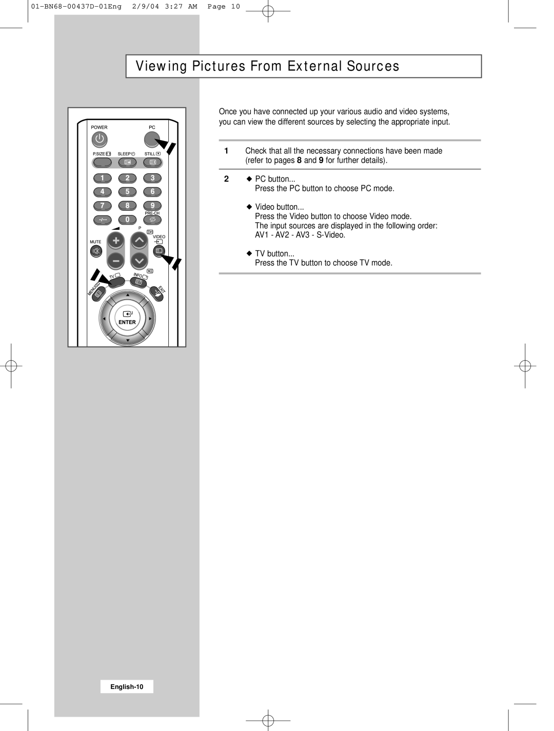 Samsung LW17N23N manual Viewing Pictures From External Sources 