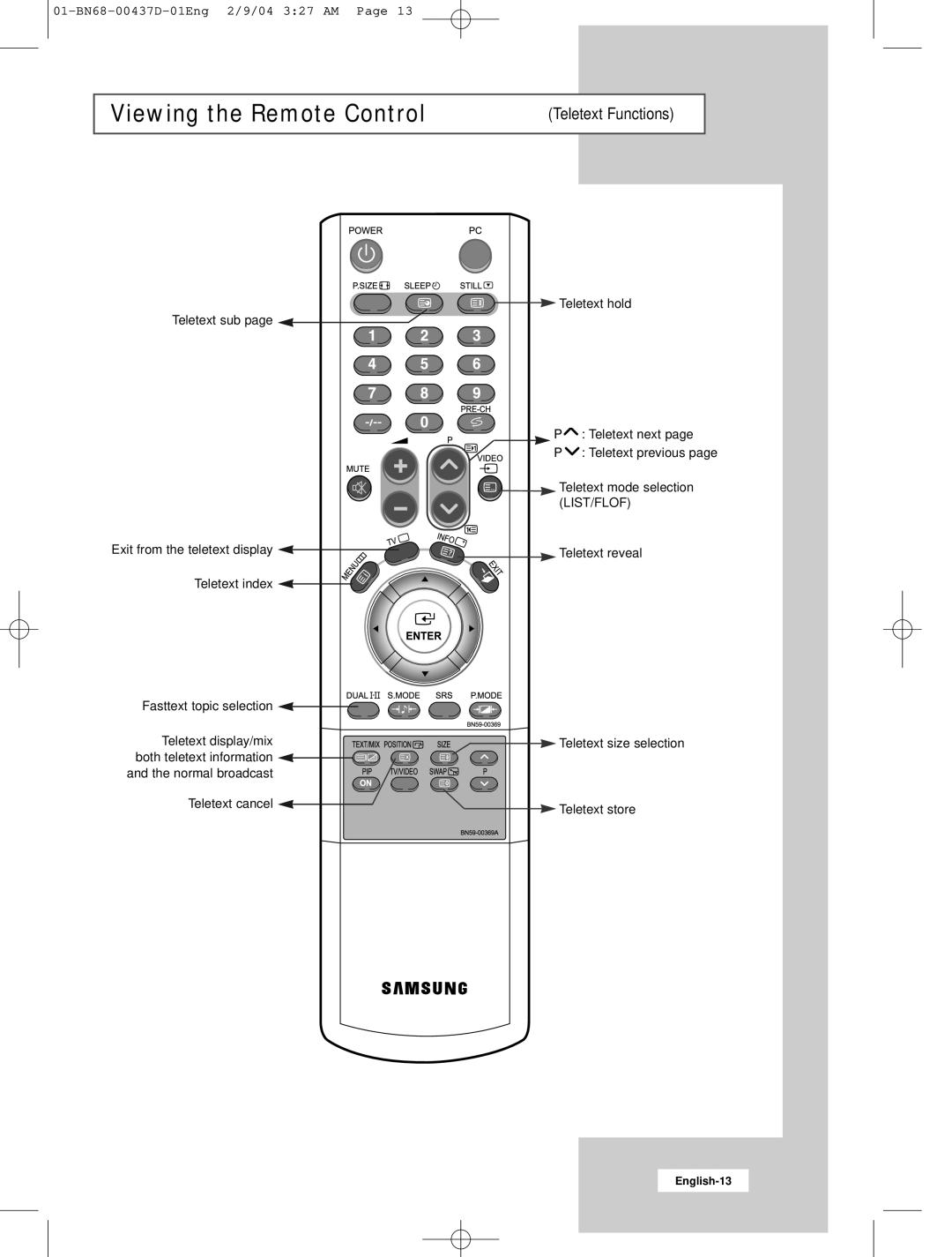 Samsung LW17N23N manual Teletext Functions 