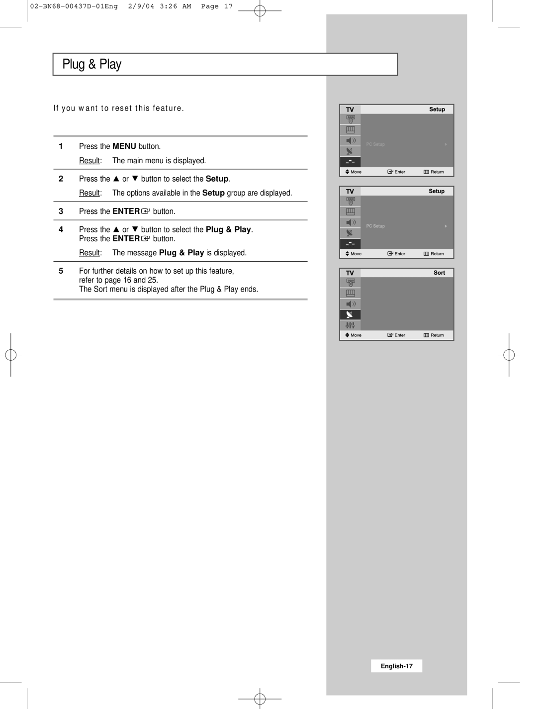 Samsung LW17N23N manual If you want to reset this feature 