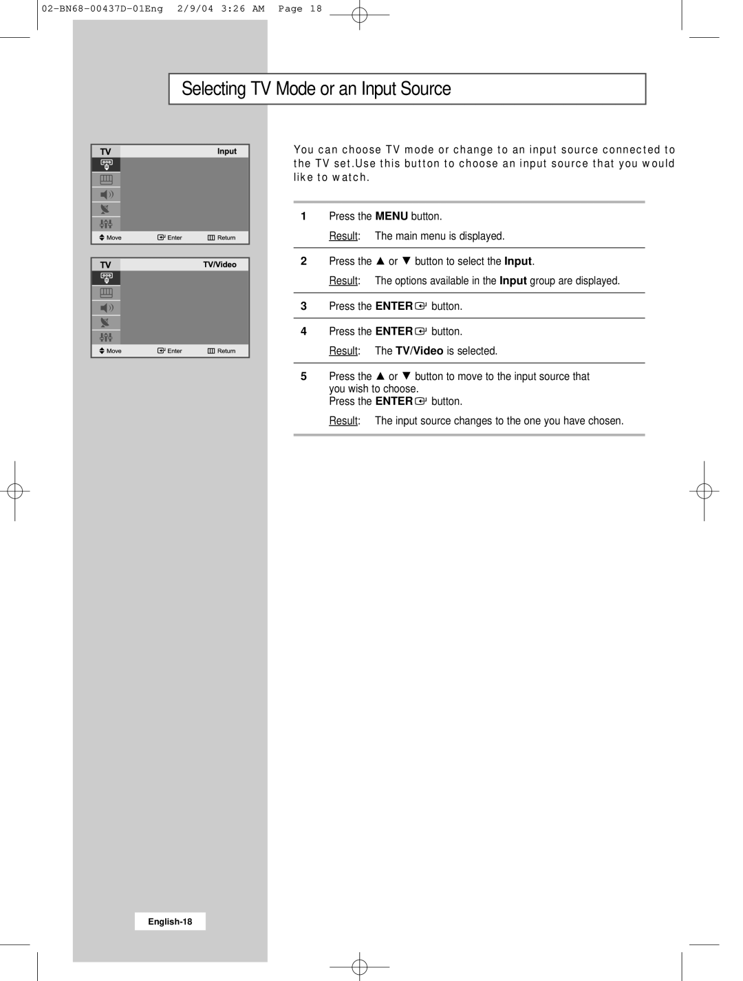 Samsung LW17N23N manual Selecting TV Mode or an Input Source 