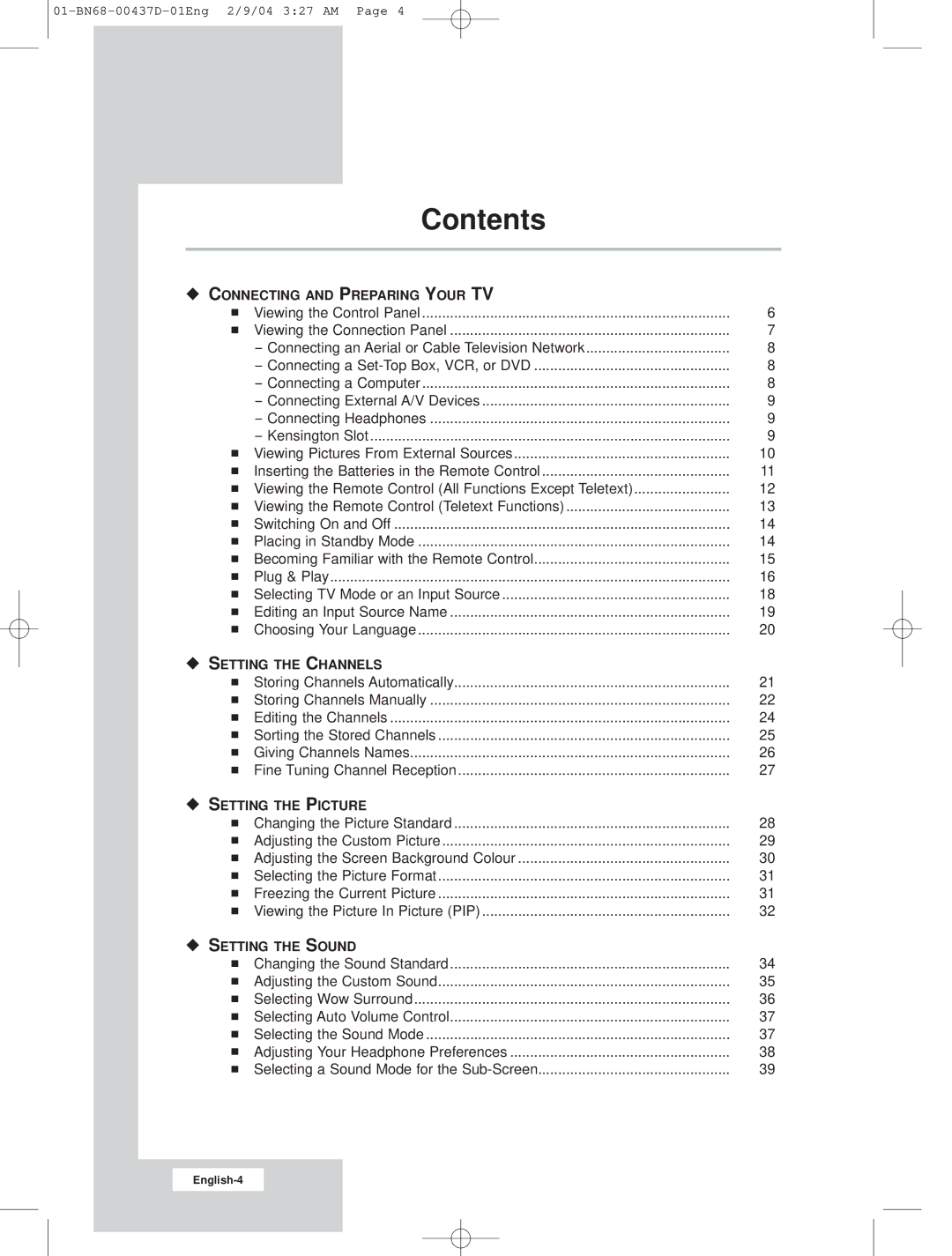 Samsung LW17N23N manual Contents 