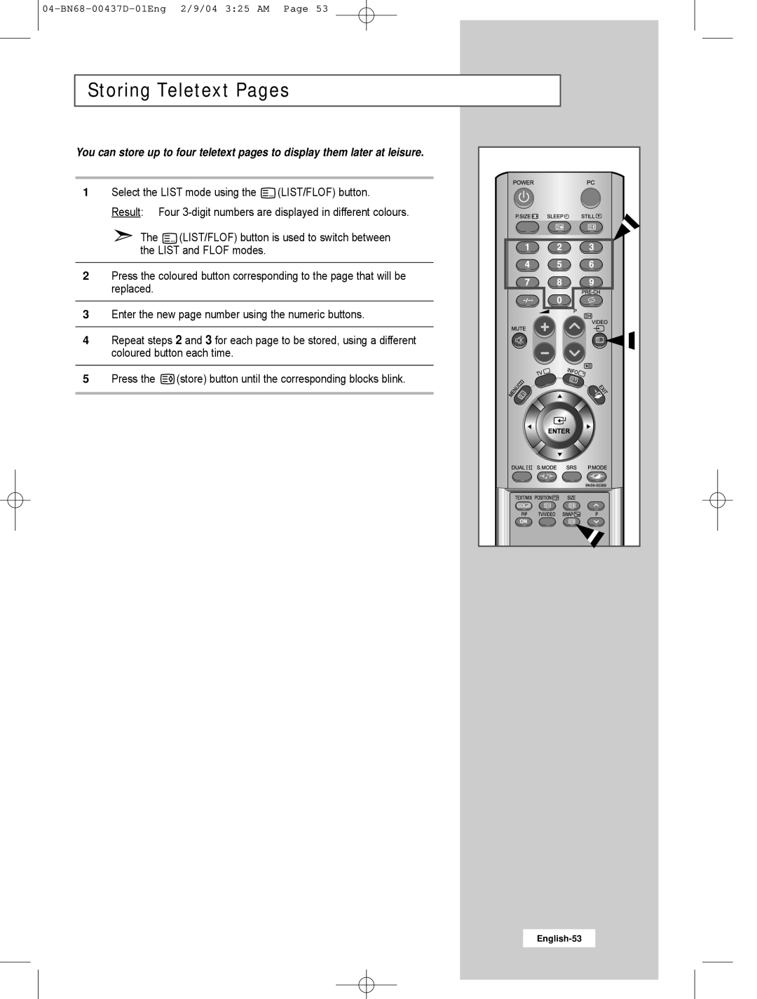 Samsung LW17N23N manual Storing Teletext Pages 