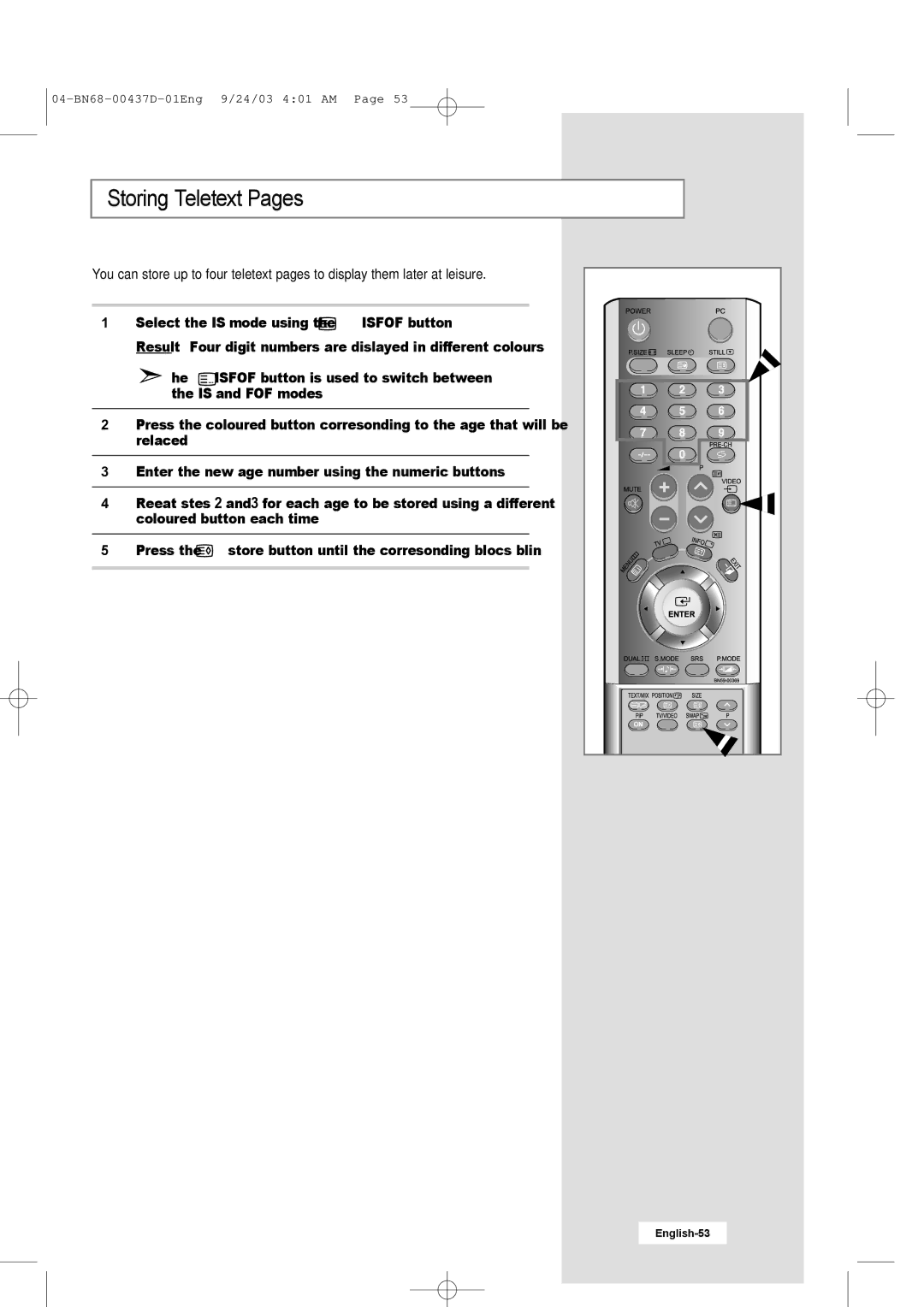 Samsung LW17N23W manual Storing Teletext Pages 