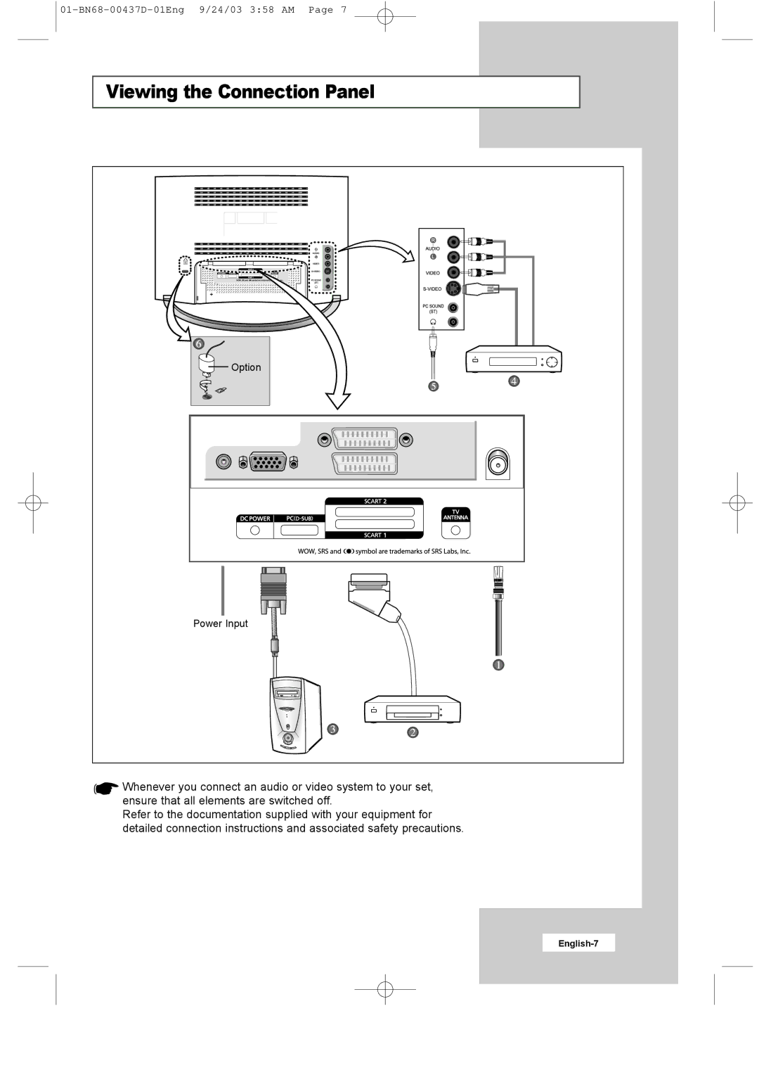 Samsung LW17N23W manual Viewing the Connection Panel 