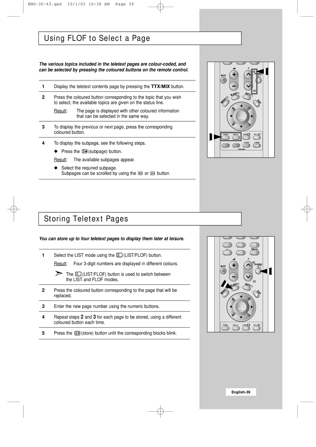 Samsung LW15M13C, LW20M11C, LW17M11C manual Using Flof to Select a, Storing Teletext Pages 