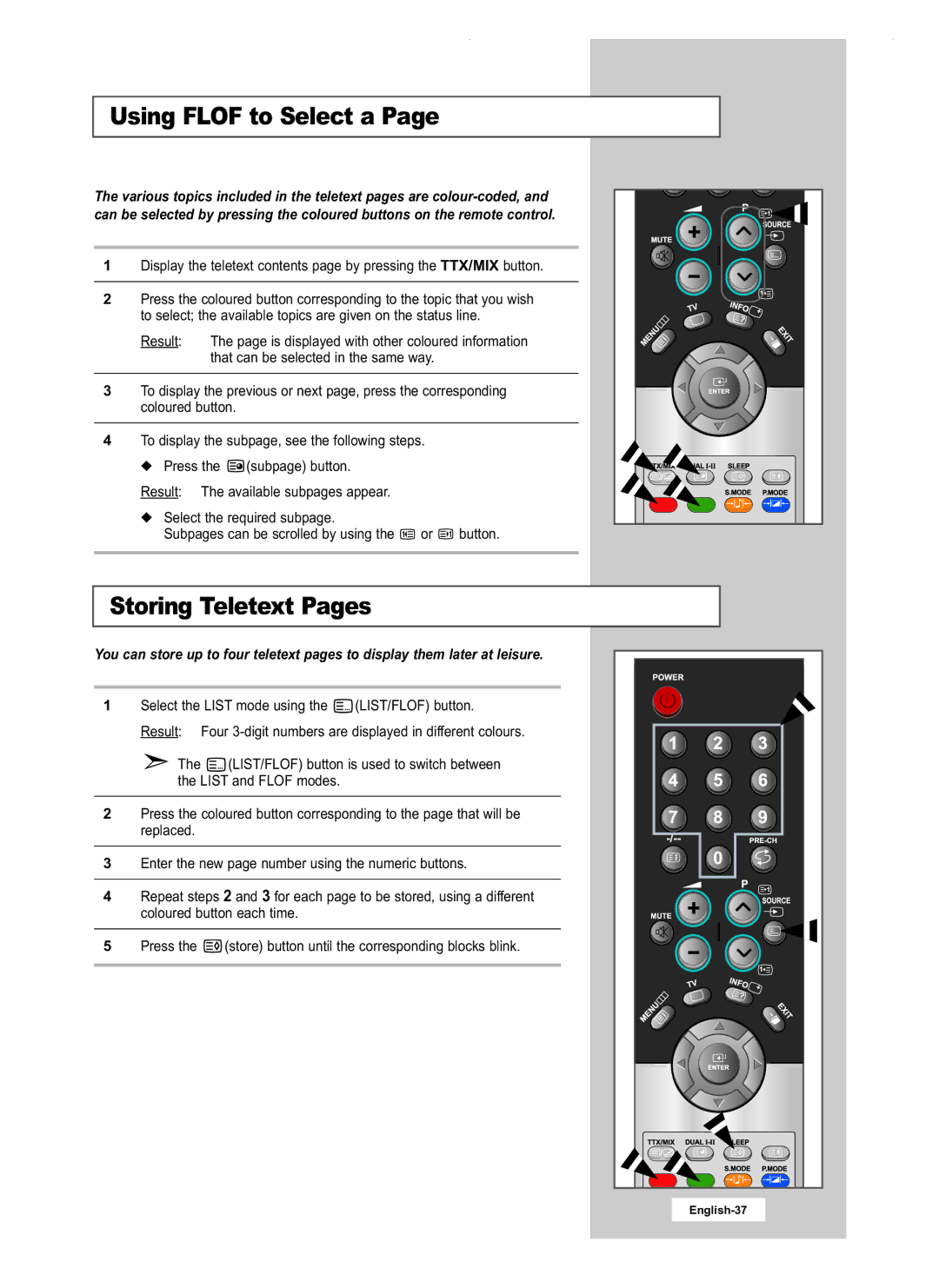 Samsung LW20M22C, LW20M21C, LW17M24CU manual Using Flof to Select a, Storing Teletext Pages 