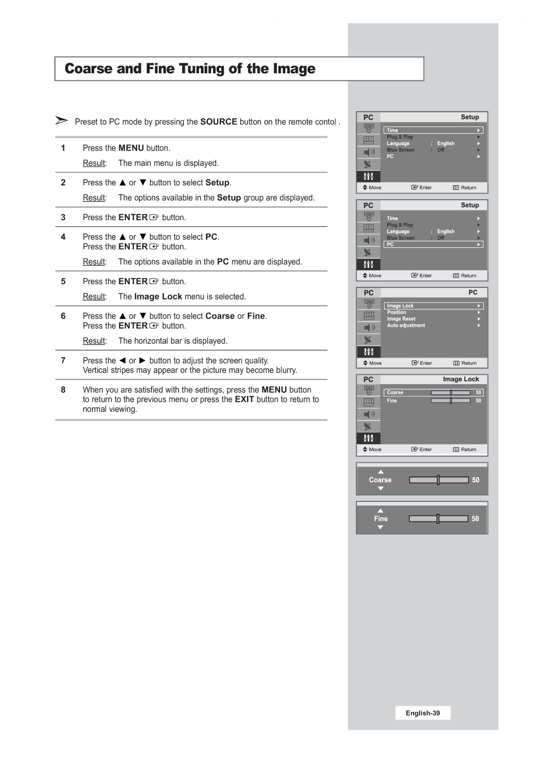 Samsung LW20M21C, LW20M22C, LW17M24CU manual Coarse and Fine Tuning of the Image 