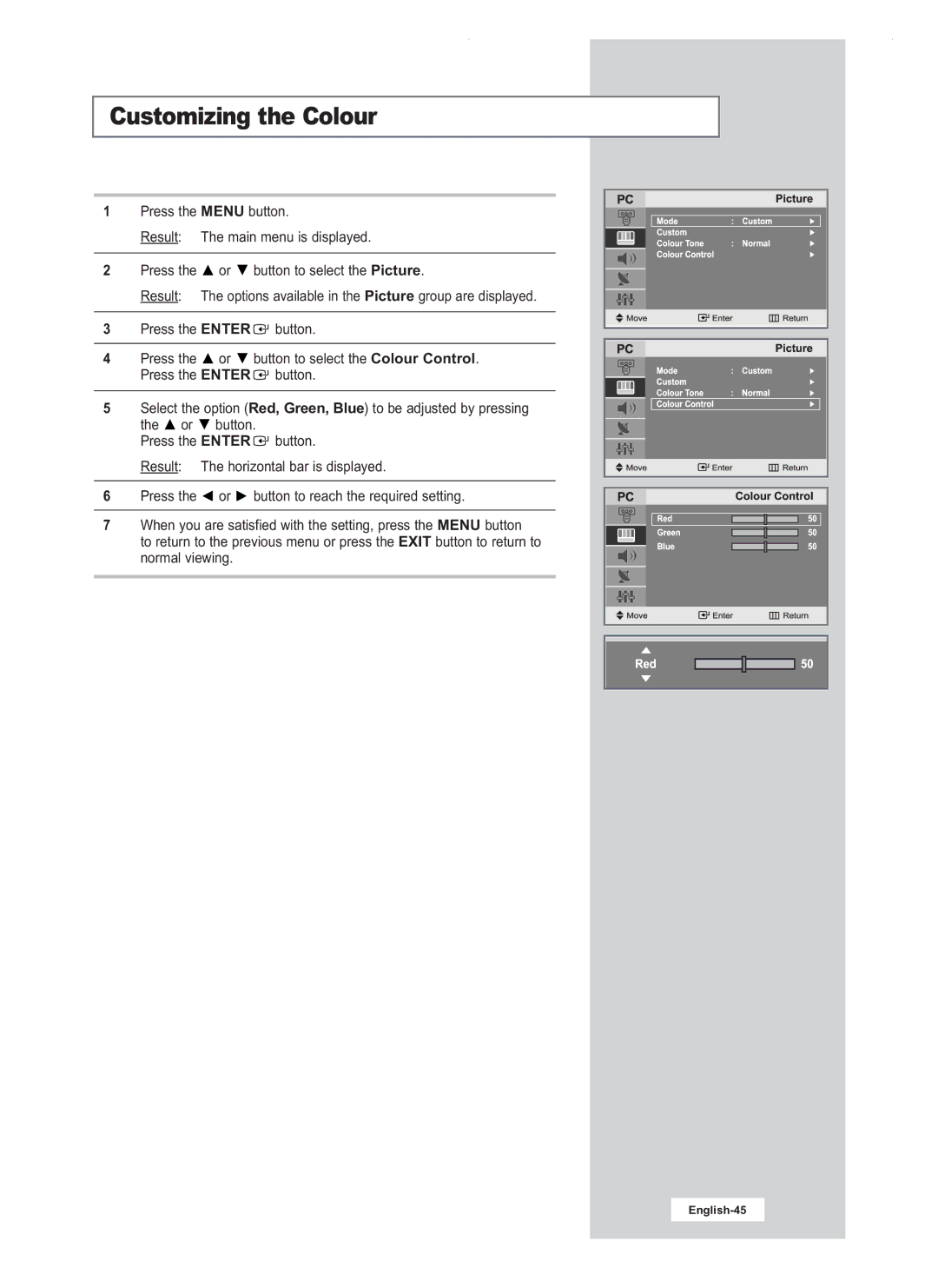 Samsung LW20M22C, LW20M21C, LW17M24CU manual Customizing the Colour 