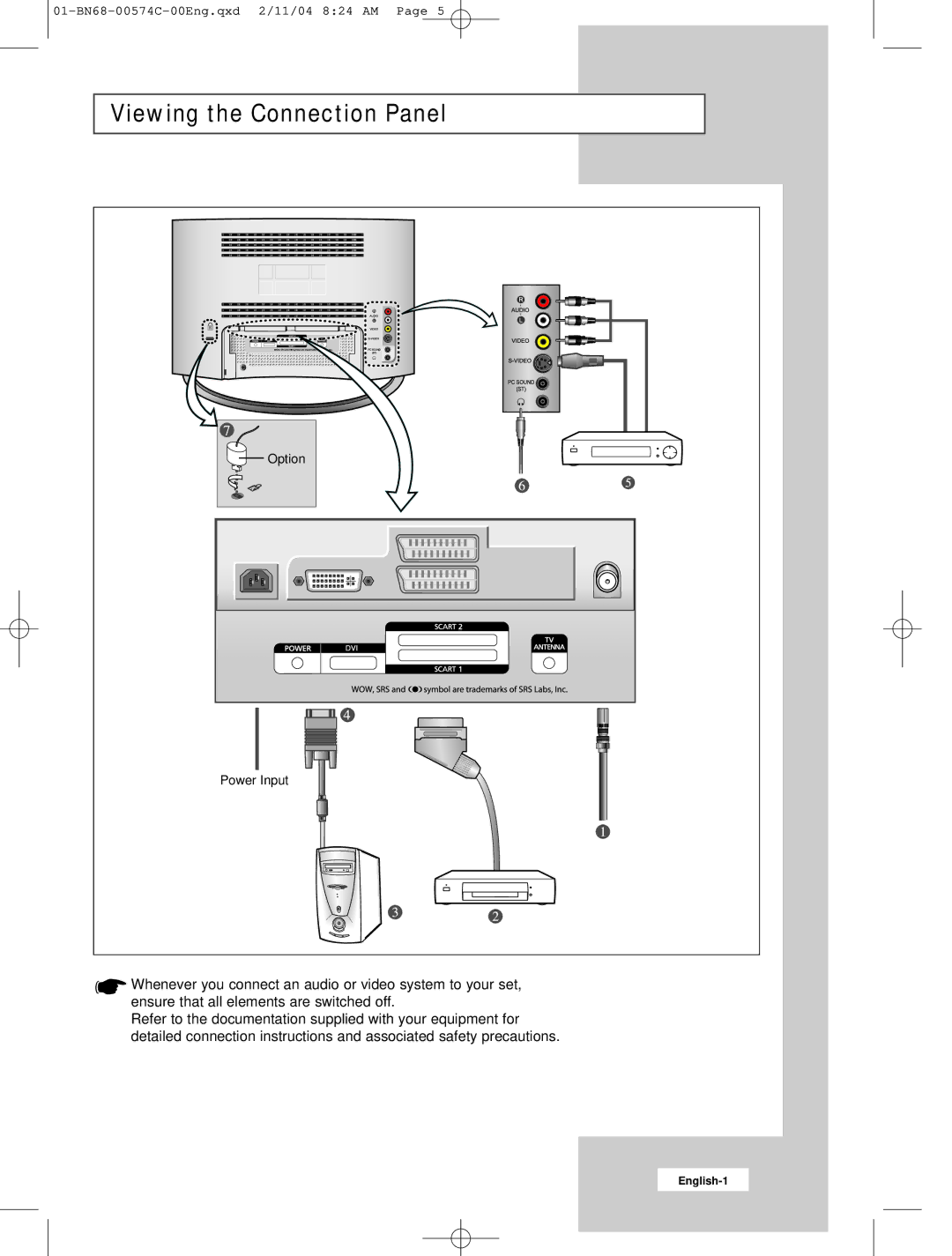 Samsung LW22A13W manual Viewing the Connection Panel 