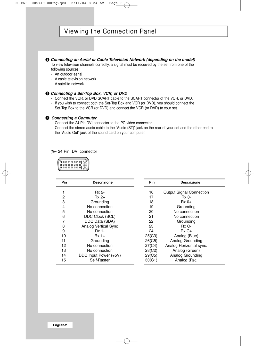 Samsung LW22A13W manual Connecting a Set-Top Box, VCR, or DVD, Connecting a Computer 