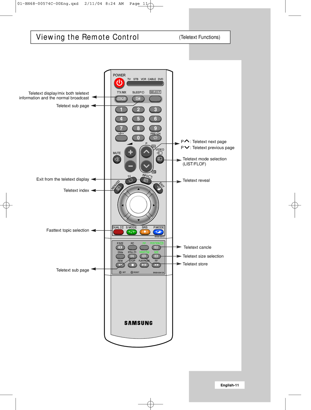 Samsung LW22N23N manual Teletext Functions 