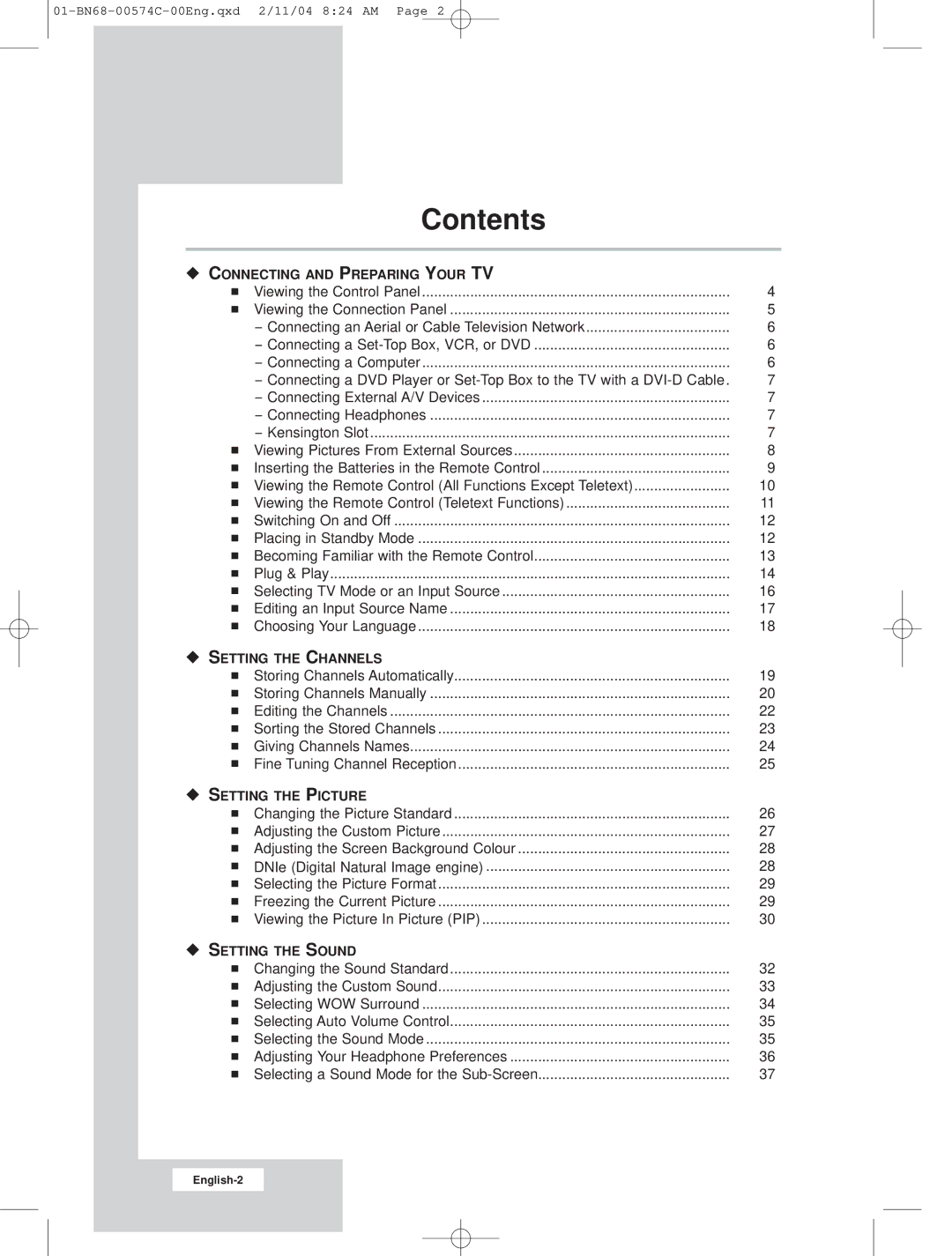 Samsung LW22N23N manual Contents 