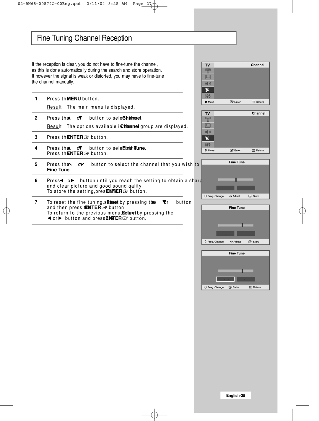 Samsung LW22N23N manual Fine Tuning Channel Reception 