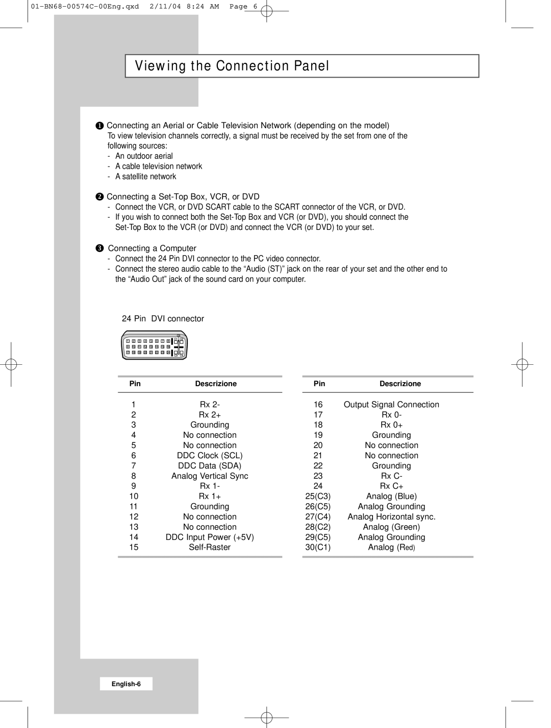 Samsung LW22N23N manual Connecting a Set-Top Box, VCR, or DVD, Connecting a Computer 