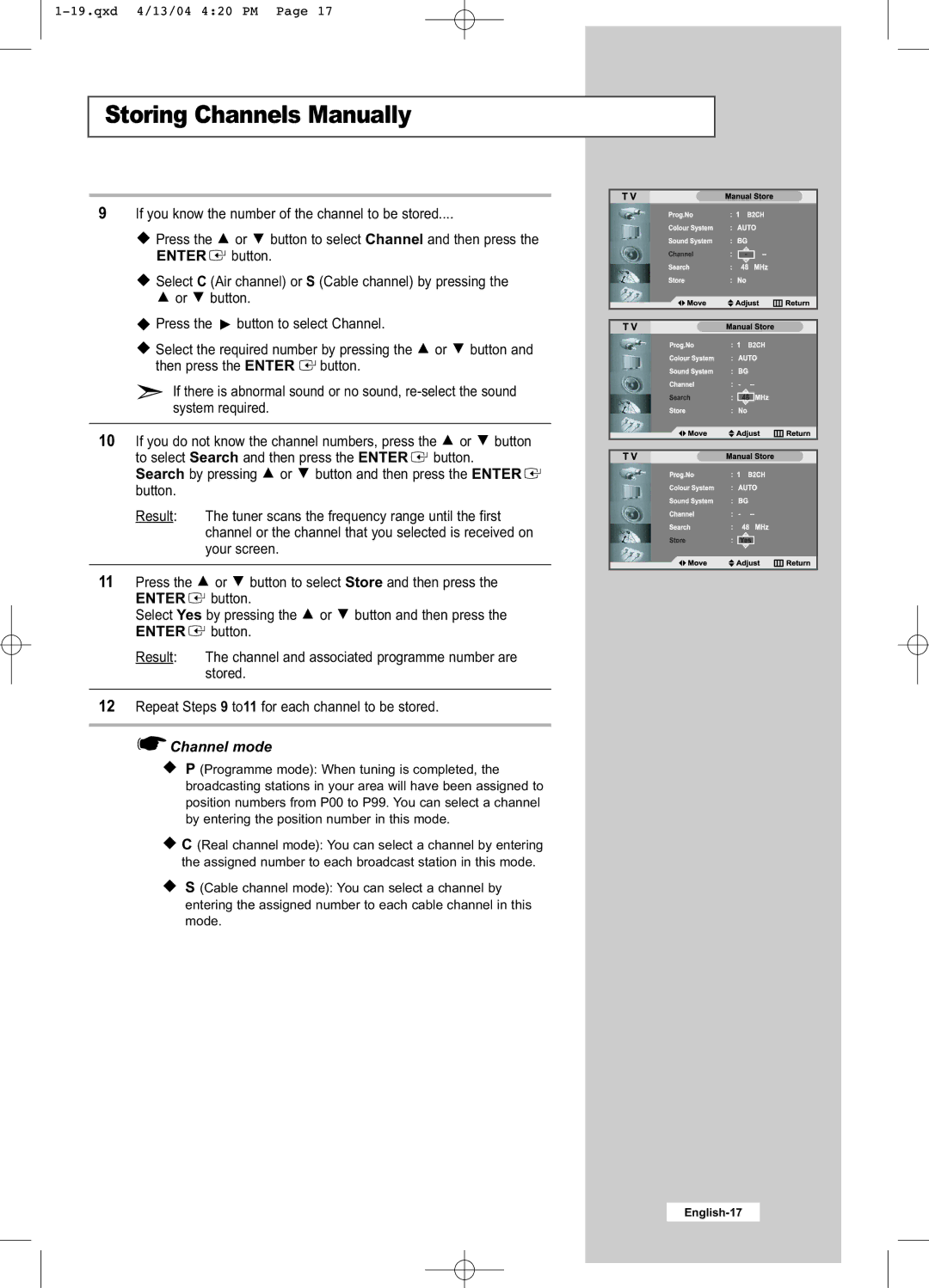 Samsung LW26A33W manual Channel mode 