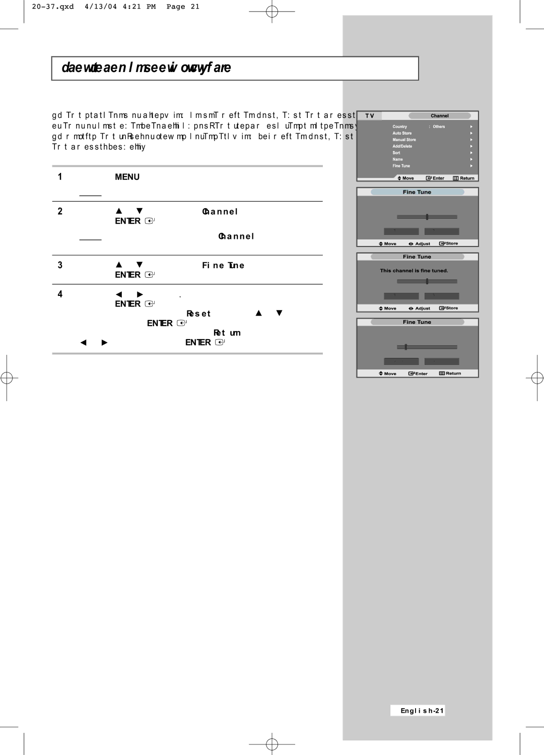 Samsung LW26A33W manual Fine Tuning Channel Reception 