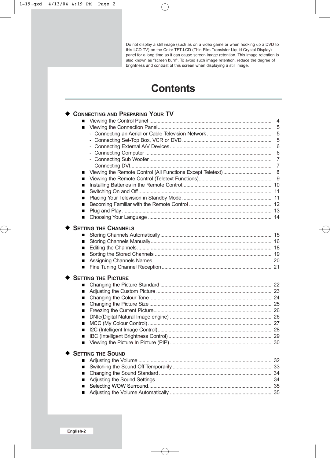 Samsung LW26A33W manual Contents 