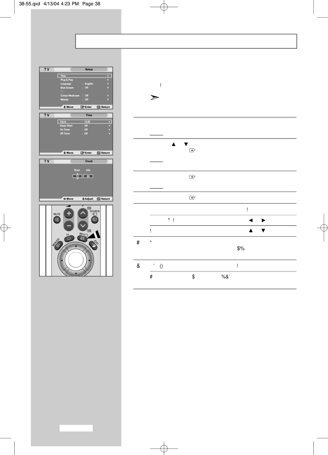 Samsung LW26A33W manual Setting and Displaying the Current Time, To display Press 