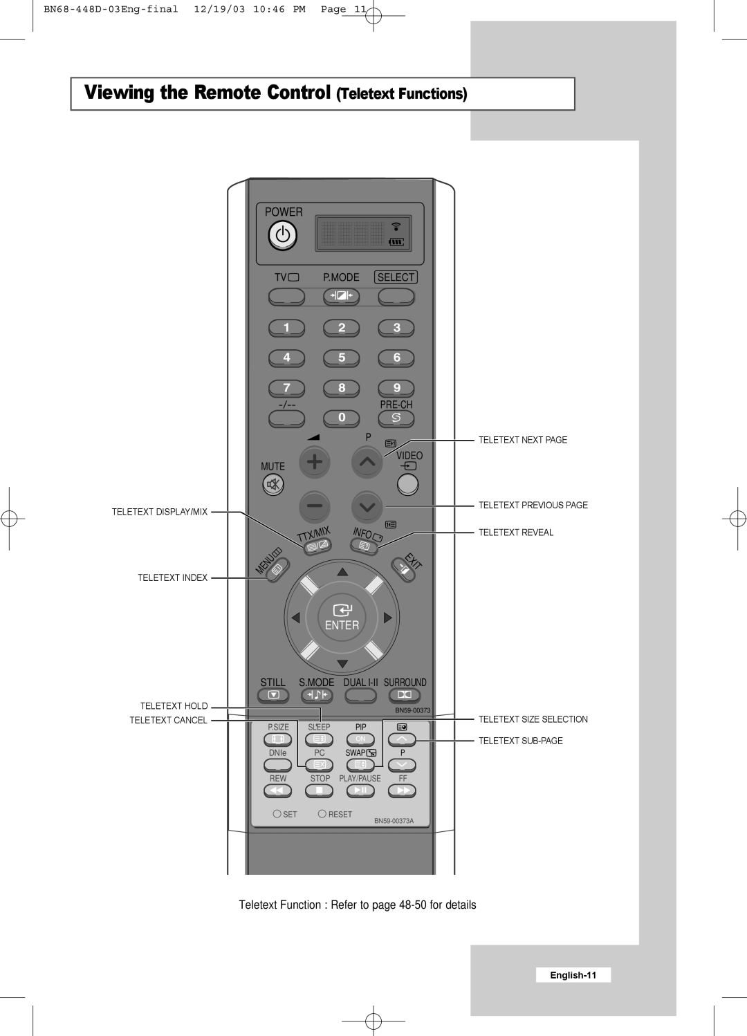 Samsung LW30A23W manual Viewing the Remote Control Teletext Functions, Surround 