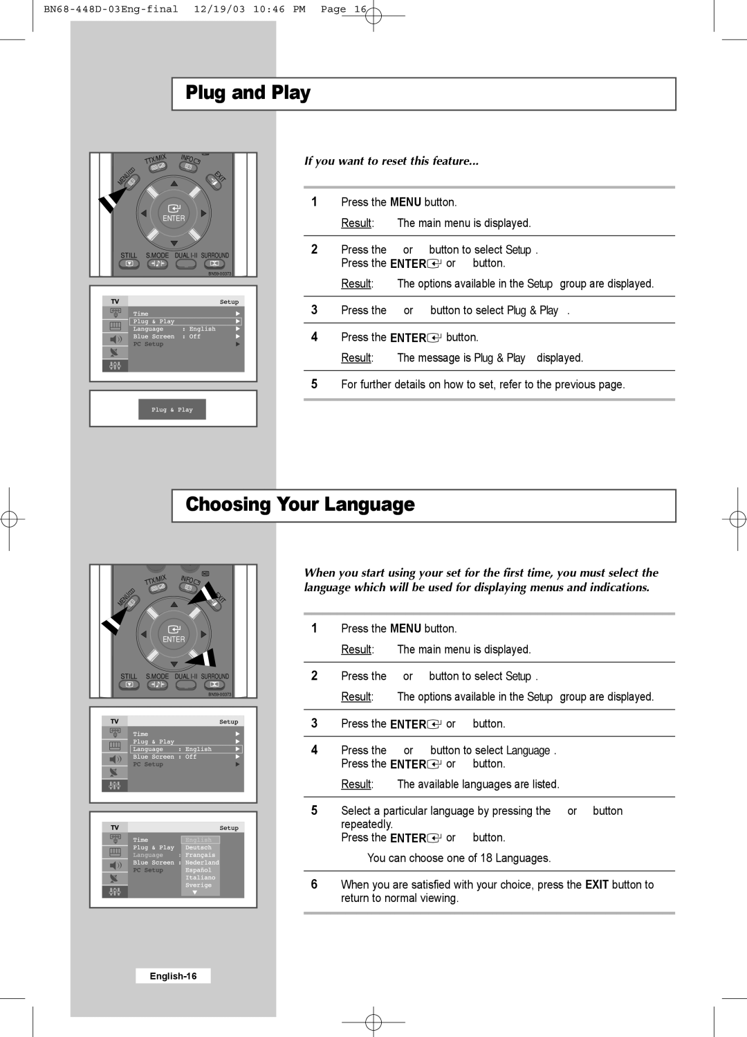 Samsung LW30A23W manual Choosing Your Language, If you want to reset this feature 