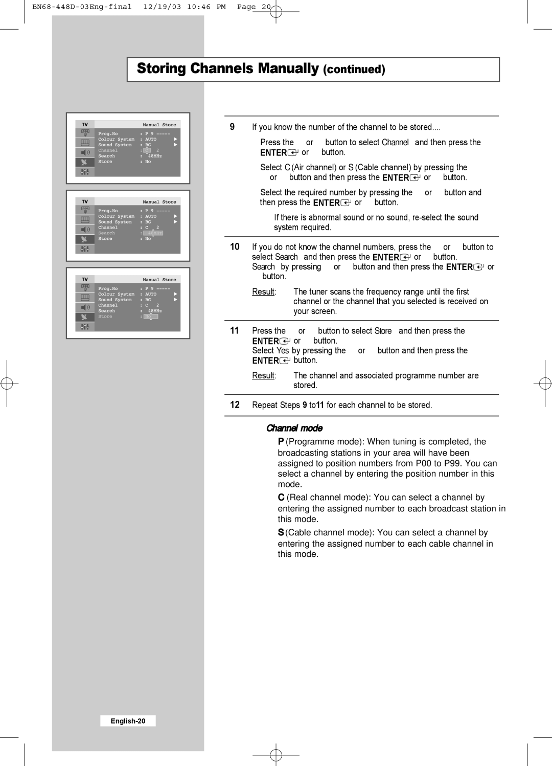 Samsung LW30A23W manual System required, Channel mode 