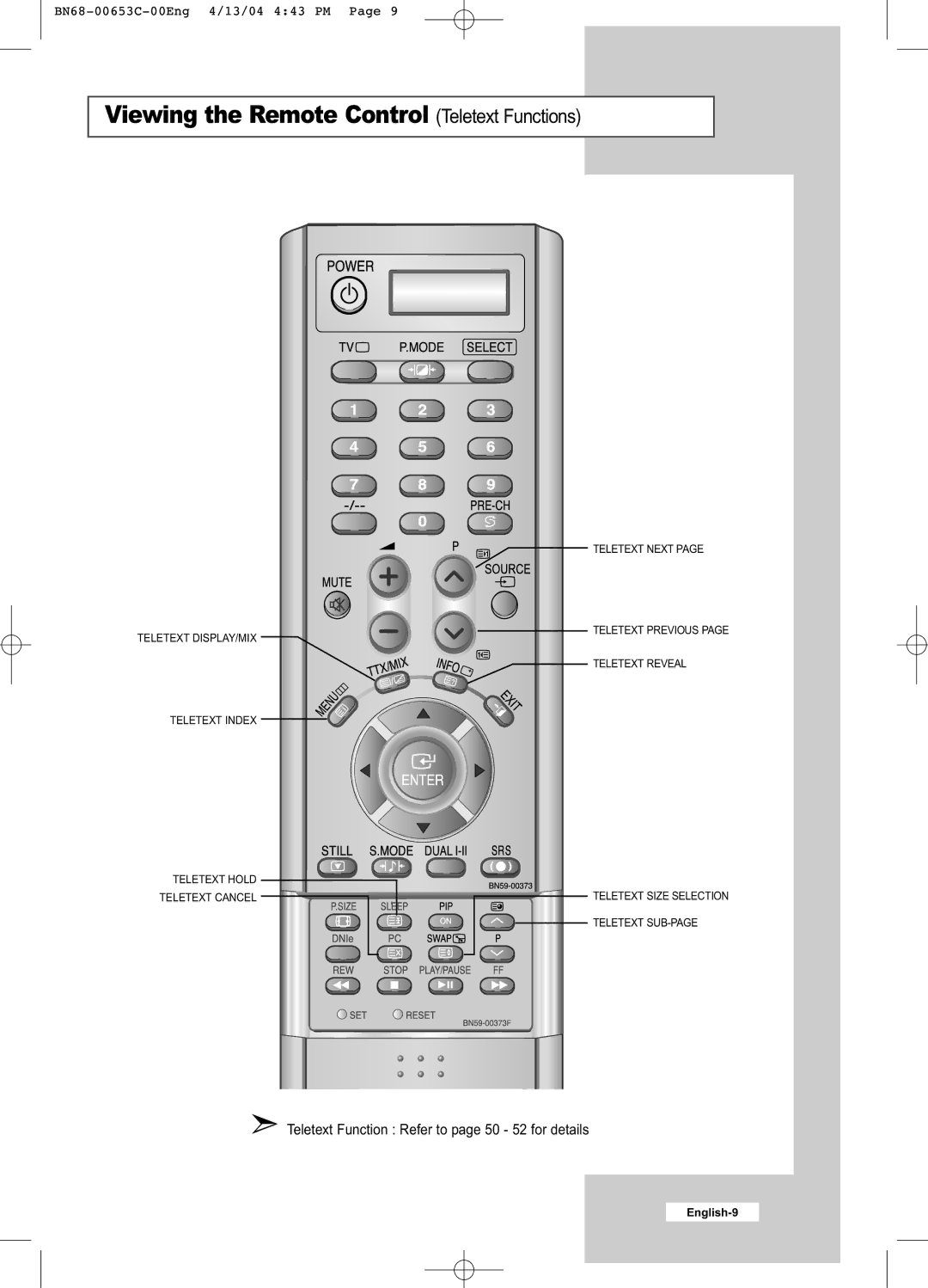 Samsung LW32A33W manual Viewing the Remote Control Teletext Functions 