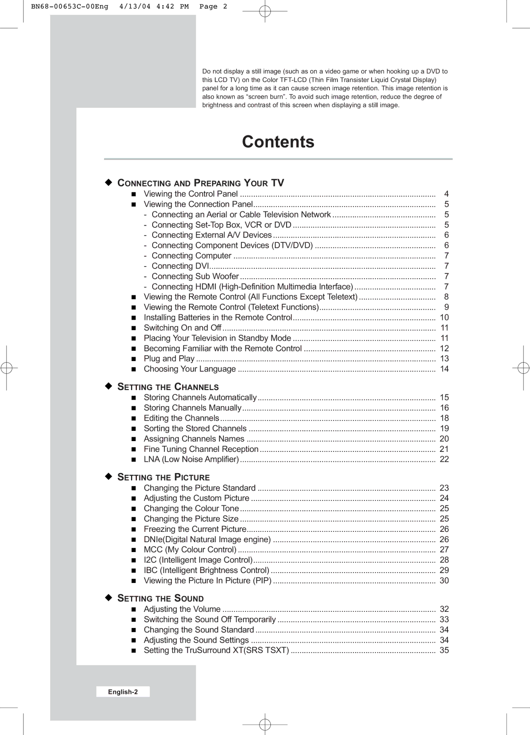 Samsung LW32A33W manual Contents 