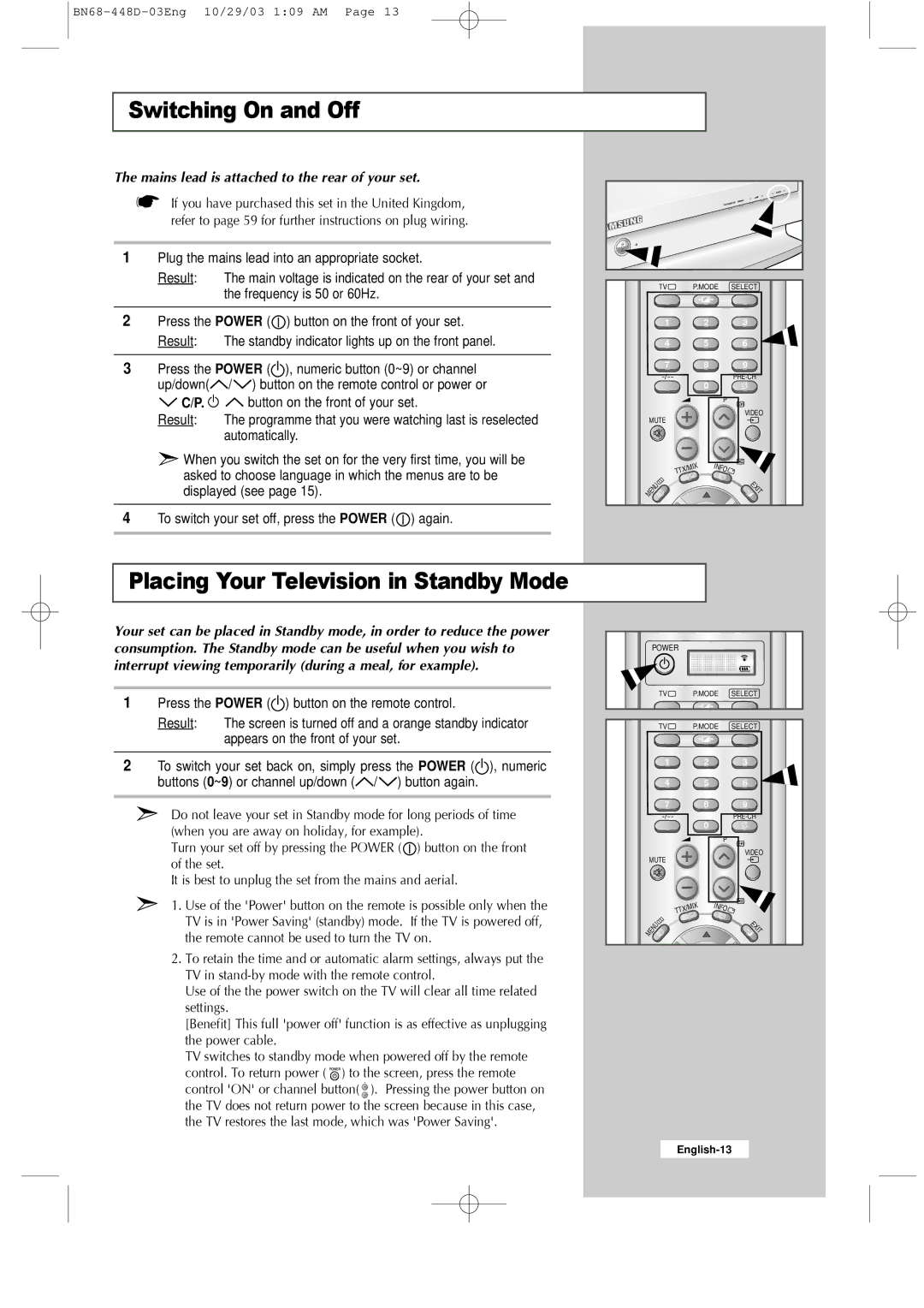 Samsung LW32A23W, LW40A23W manual Switching On and Off, Mains lead is attached to the rear of your set 