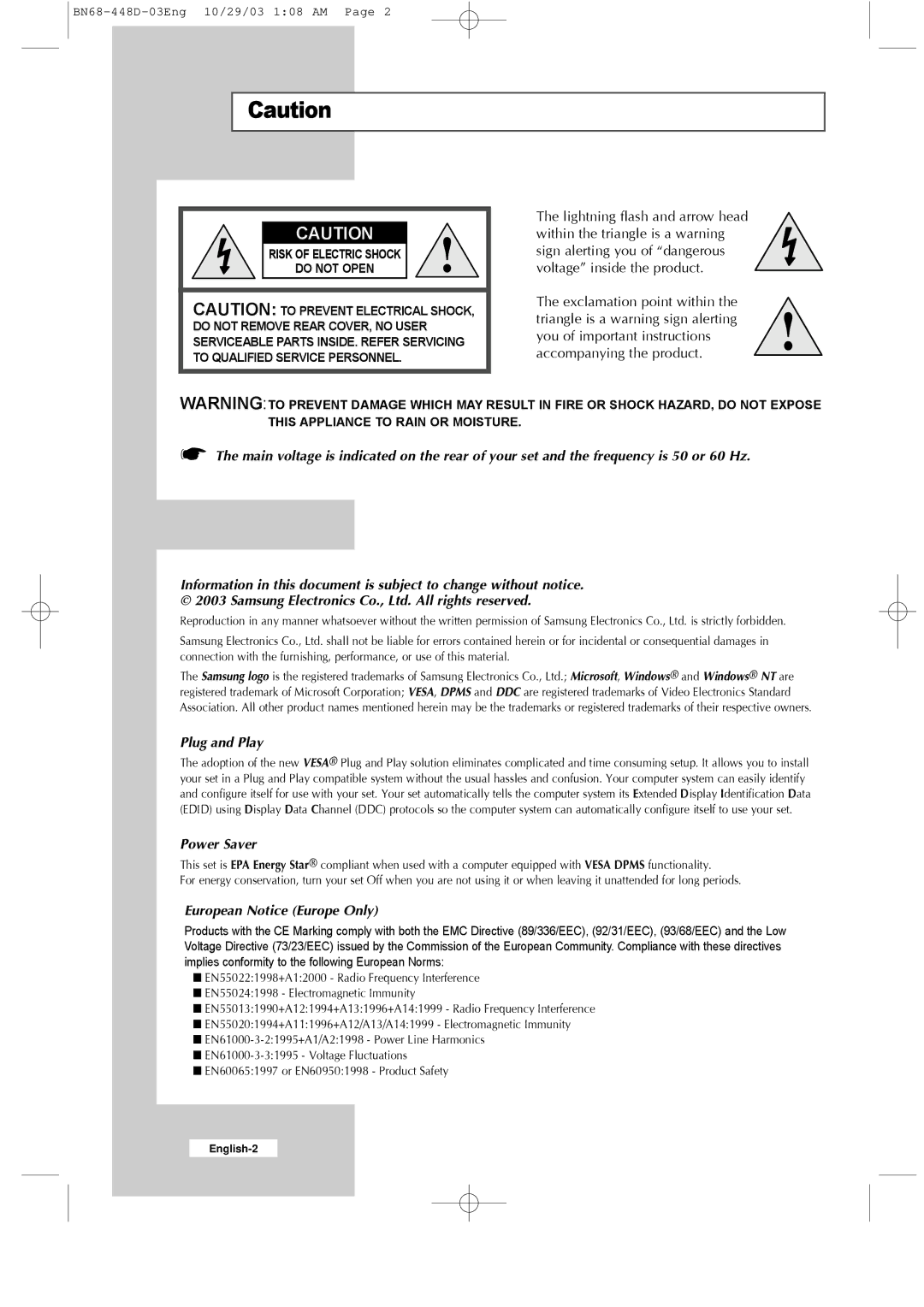 Samsung LW40A23W, LW32A23W manual Power Saver, European Notice Europe Only 