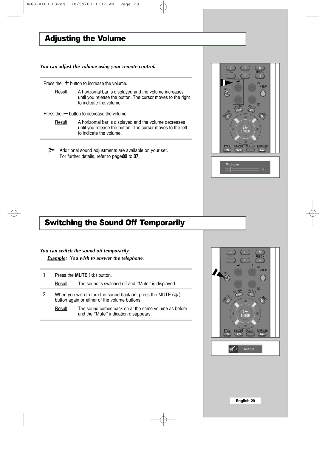 Samsung LW32A23W, LW40A23W manual Adjusting the Volume, Switching the Sound Off Temporarily 