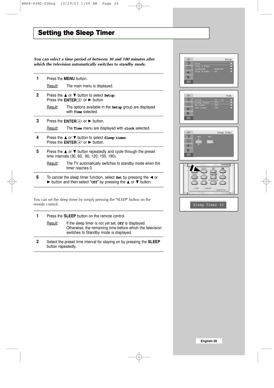 Samsung LW32A23W, LW40A23W manual Setting the Sleep Timer 