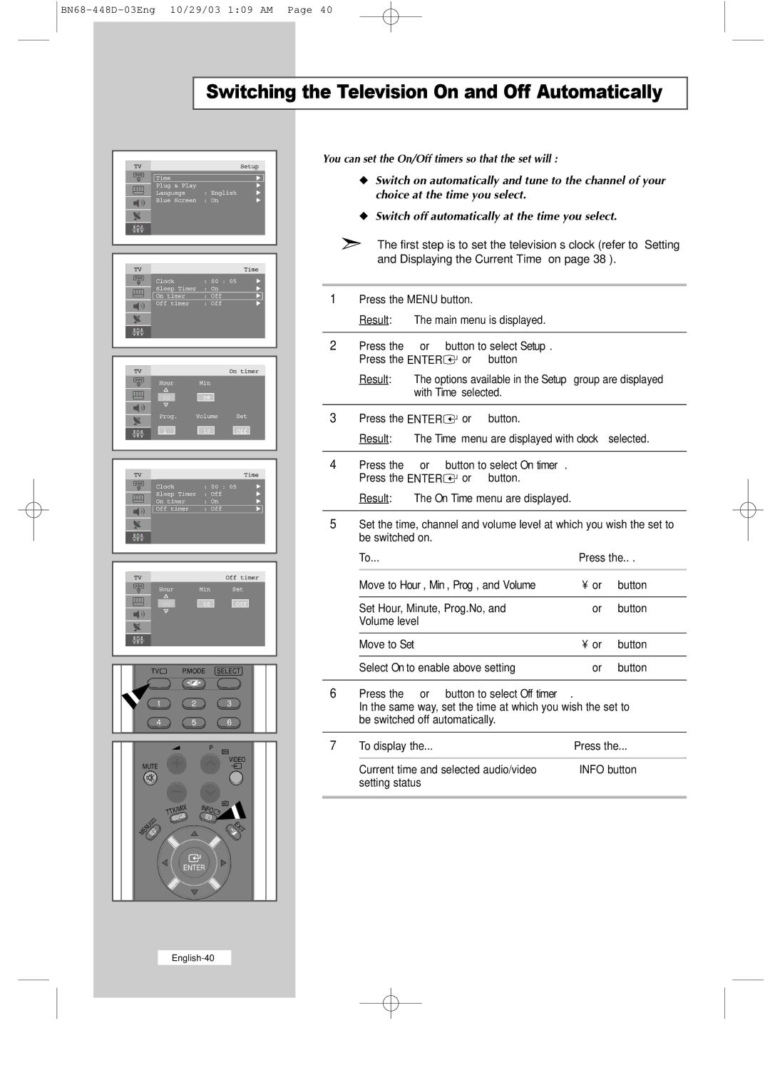 Samsung LW40A23W, LW32A23W manual Switching the Television On and Off Automatically 