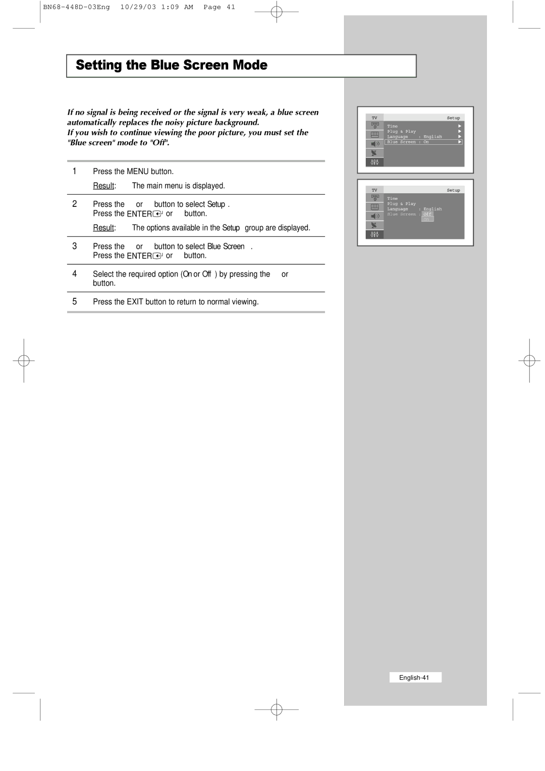 Samsung LW32A23W, LW40A23W manual Setting the Blue Screen Mode 