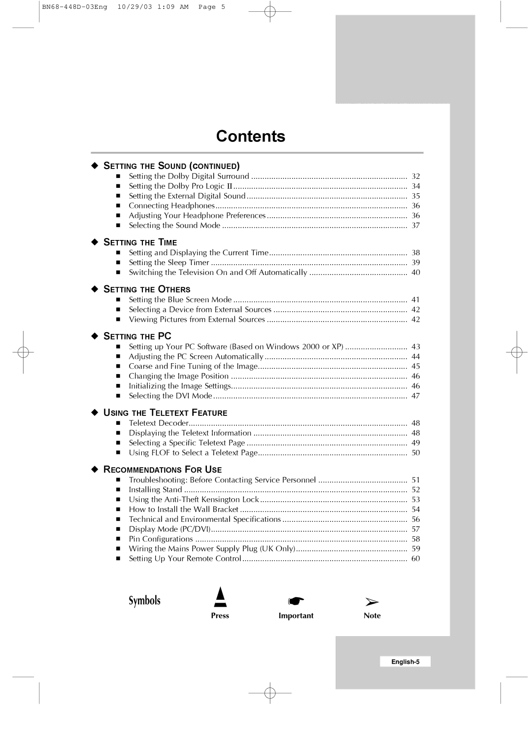 Samsung LW32A23W, LW40A23W manual Symbols 