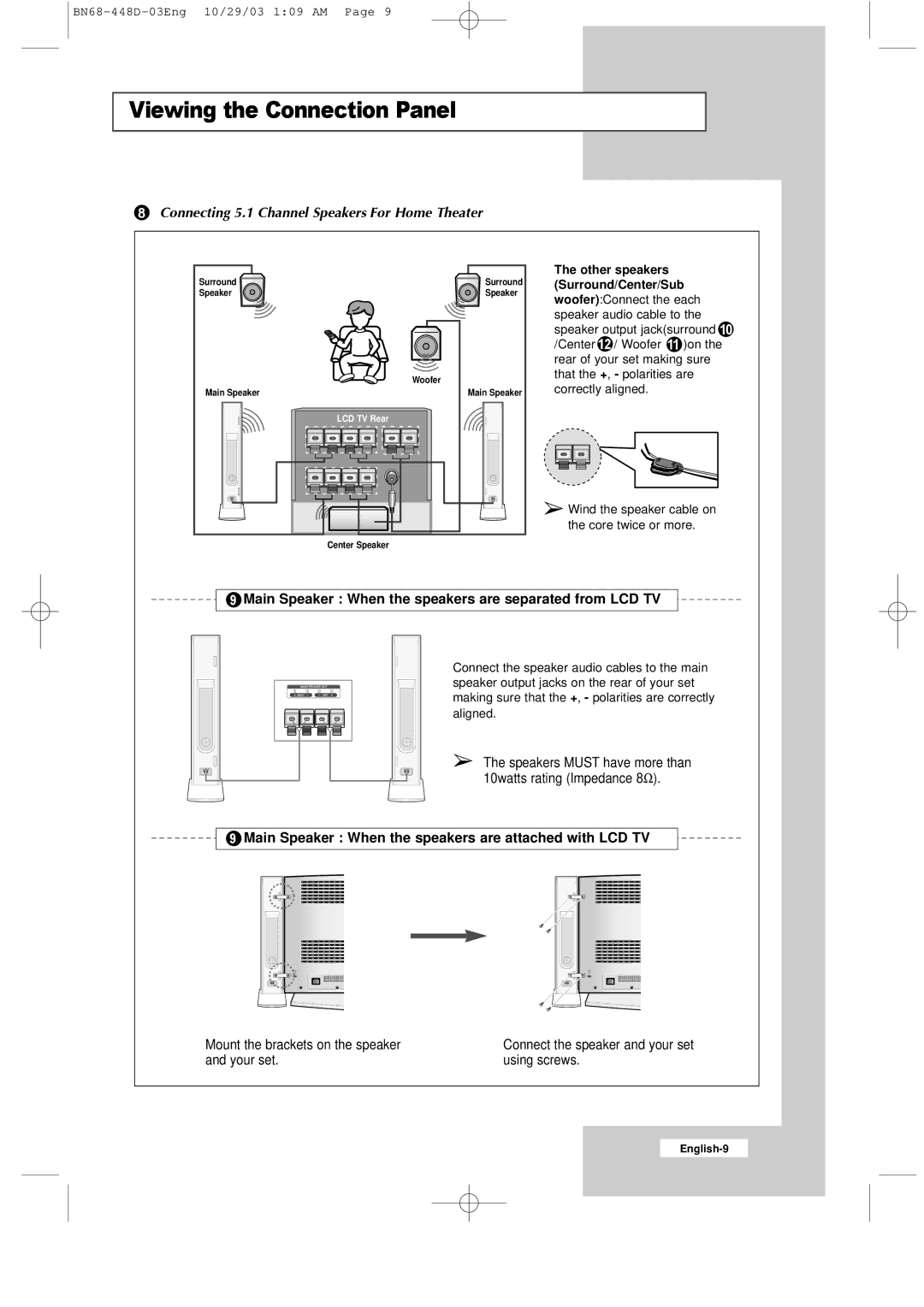 Samsung LW32A23W Connecting 5.1 Channel Speakers For Home Theater, Main Speaker When the speakers are attached with LCD TV 