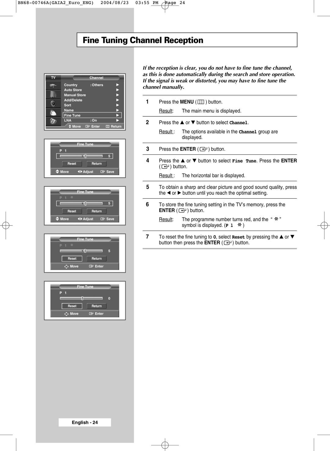 Samsung LW46G15W manual Fine Tuning Channel Reception 