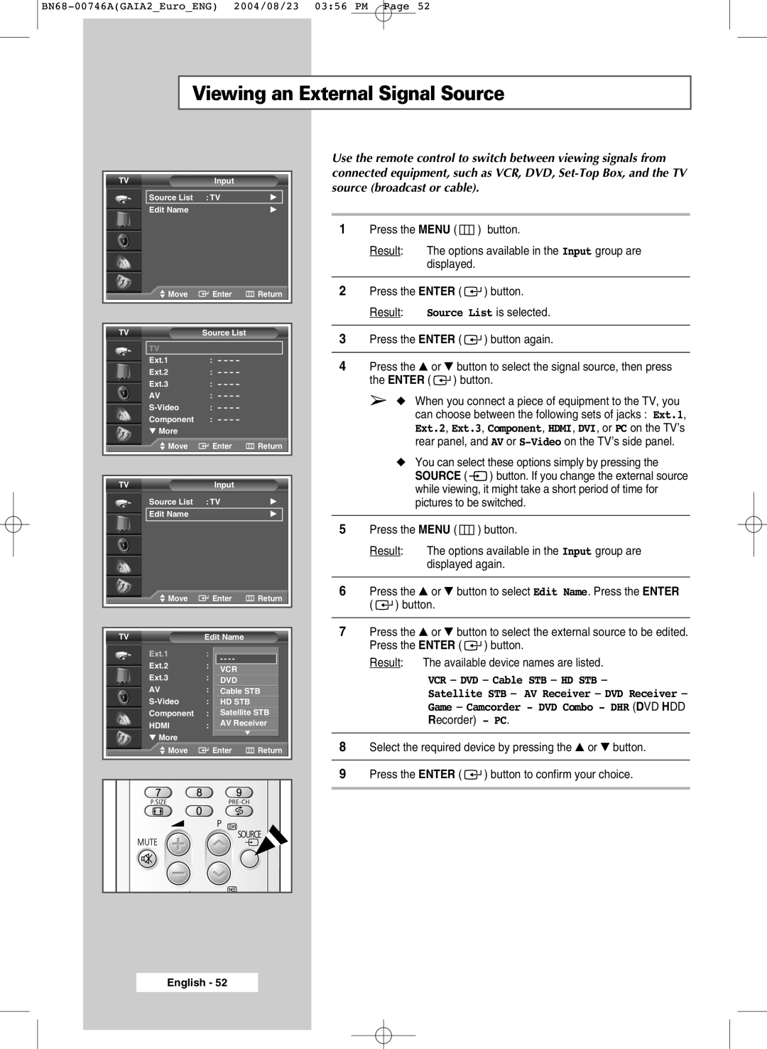 Samsung LW46G15W manual Viewing an External Signal Source 