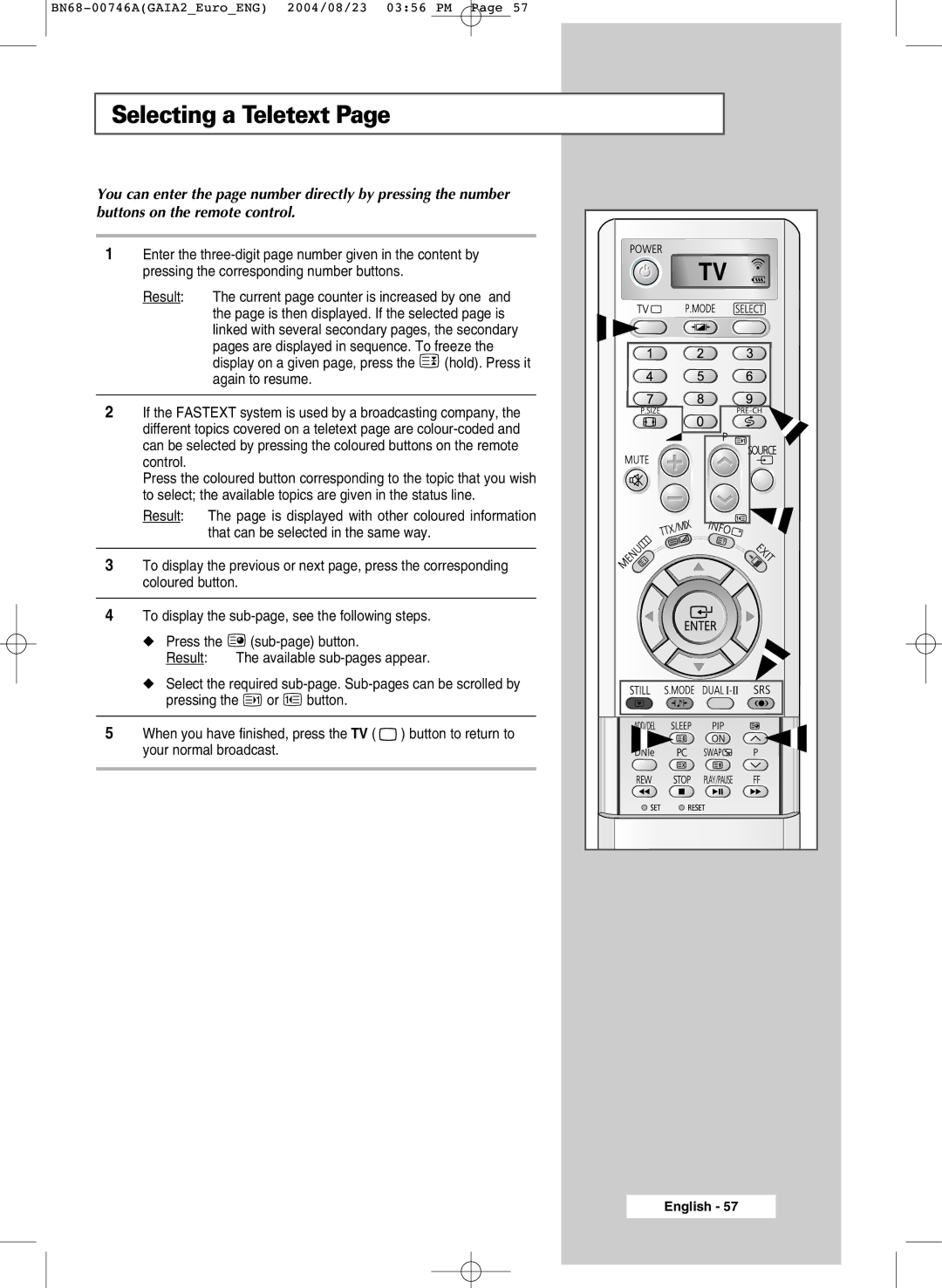 Samsung LW46G15W manual Selecting a Teletext 