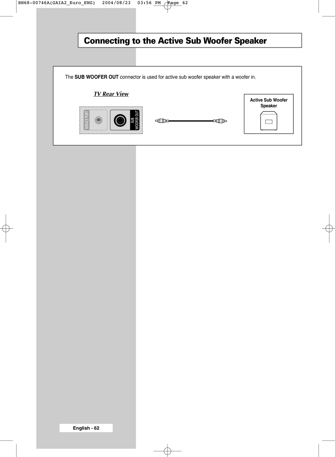 Samsung LW46G15W manual Connecting to the Active Sub Woofer Speaker 